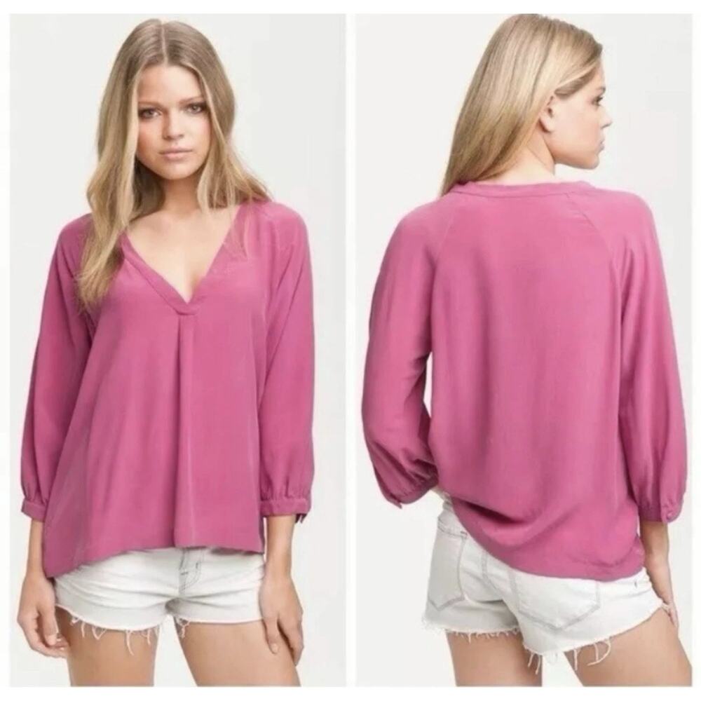 Joie silk pink v neck 3/4 sleeve blouse size Small